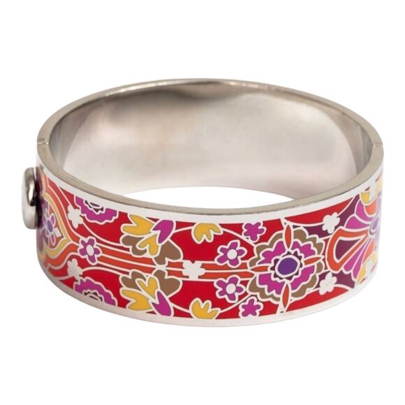 NEW Johnny Was Red Saba HINGED BRACELET Bangle Silver M/L Boho Chic Floral NWT - Picture 2 of 9
